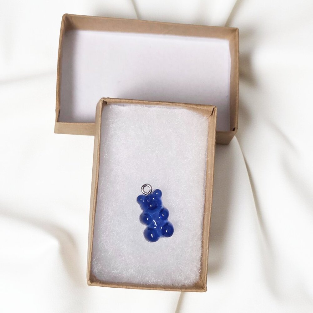 Super Cute Jelly Gummy Blue Acrylic Teddy Bear Charm Pendant